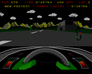 Leading Lap MPV (Amiga) screenshot: Cloud graphics can be turned on (although they look strange on a night race)