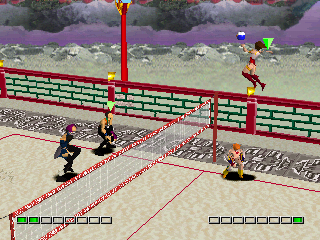 Chō Sentō Kyūgi Van Borg (PlayStation) screenshot: A typical volleyball action. I should really block their attack...
