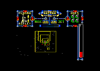 Dan Dare III: The Escape (Amstrad CPC) screenshot: Teleporting through space