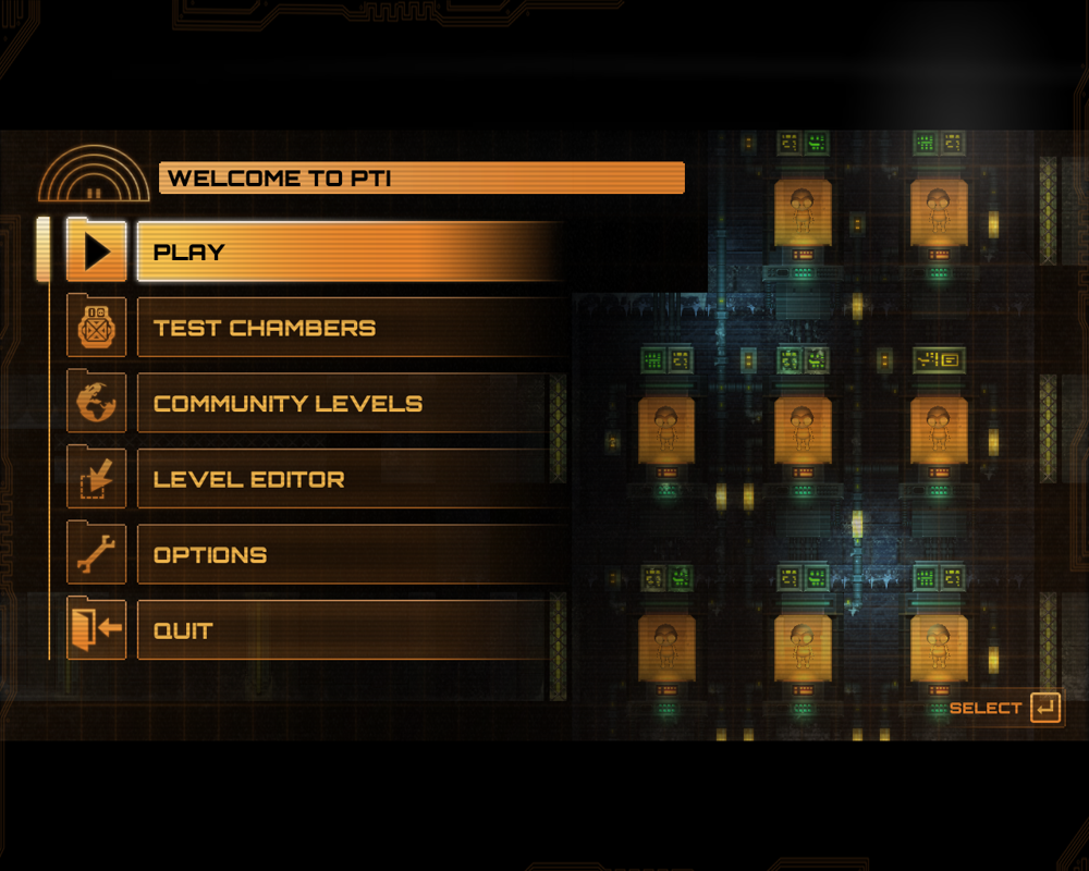 Stealth Inc. 2: A Game of Clones (Windows) screenshot: Main menu.
