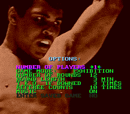 Muhammad Ali Heavyweight Boxing (Genesis) screenshot: Options screen