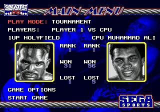 Greatest Heavyweights (Genesis) screenshot: Main menu