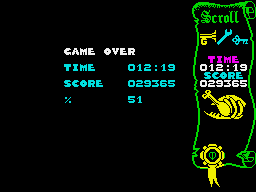Atic Atac (ZX Spectrum) screenshot: Game over.