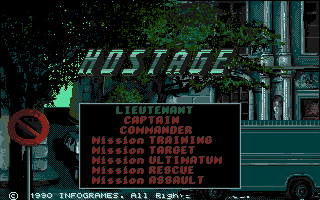 Hostage: Rescue Mission (Apple IIgs) screenshot: Title and menu