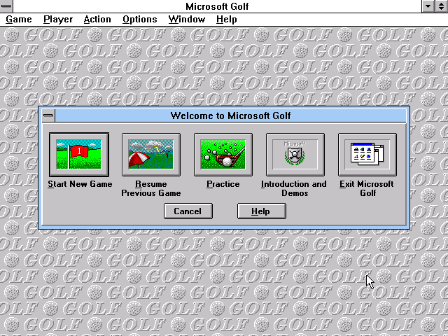Microsoft Golf (Windows 3.x) screenshot: Main menu
