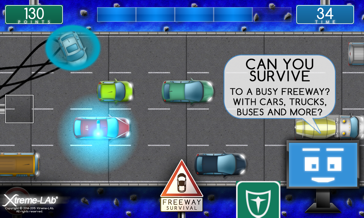 Freeway Survival (Windows Phone) screenshot: Can you survive a busy freeway? With cars, trucks, buses and more?