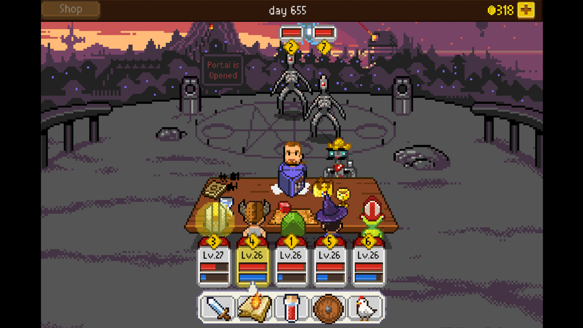 Knights of Pen & Paper + 1 Edition (Android) screenshot: Fighting some alien-like creatures in Wizards of the West Coast location