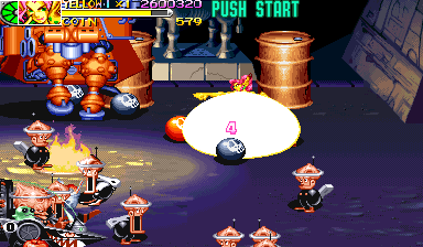 Battle Circuit (Arcade) screenshot: Dr.Saturn's toys