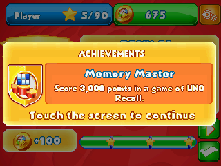 Uno & Friends (J2ME) screenshot: Getting an achievement
