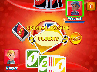 Uno & Friends (J2ME) screenshot: Flurry power in use