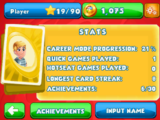 Uno & Friends (J2ME) screenshot: Stats