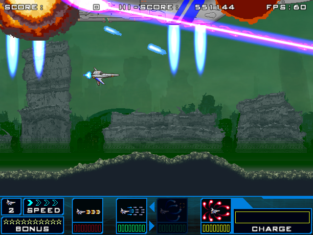 Satazius (Windows) screenshot: Dropping from your mothership just as it is shot down