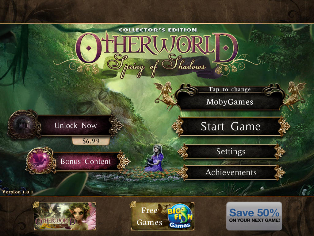 Otherworld: Spring of Shadows (Collector's Edition) (iPad) screenshot: Title and main menu