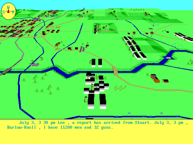Gettysburg (DOS) screenshot: Lee and Stuart...lots of cavalry, but where are their tank namesakes when you need them? Ok, I'd have to wait some 80 years for that reinforcement to arrive.