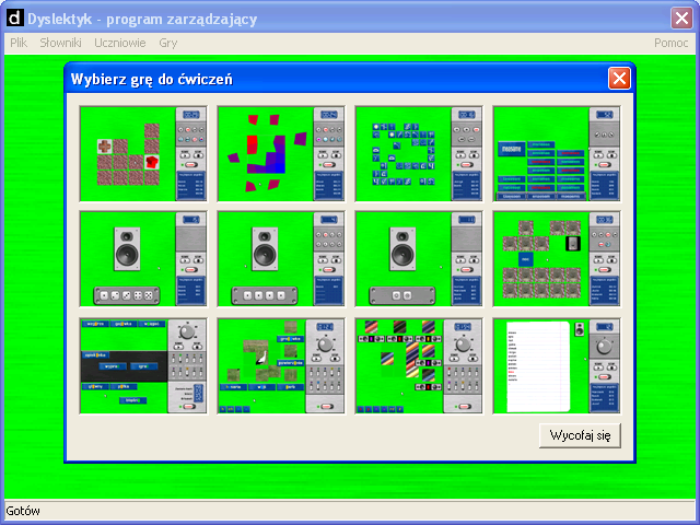 Dyslektyk 2 (Windows) screenshot: Exercises menu