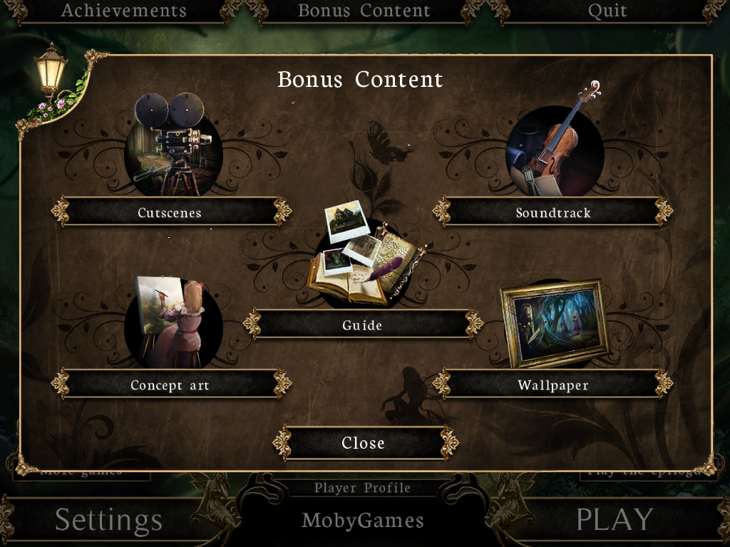 Otherworld: Spring of Shadows (Collector's Edition) (Windows) screenshot: Bonus content menu