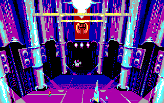 Strike II (DOS) screenshot: Intro: Your character walks towards the arena (EGA)