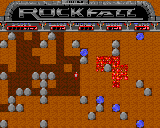 Rockfall (Acorn 32-bit) screenshot: Lava spreads from the centre of the map