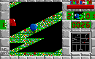 Bounce Out (Atari ST) screenshot: A red ghost just steped on a bomb