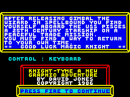 Knight Tyme (ZX Spectrum) screenshot: Instruction intro