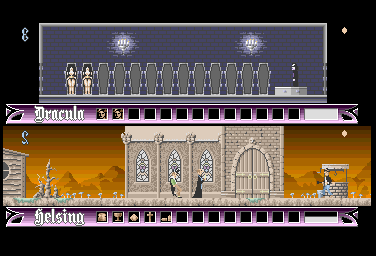 Brides of Dracula (Amiga) screenshot: 13 coffins / Church