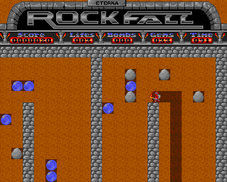 Rockfall (Acorn 32-bit) screenshot: Digging through the mud