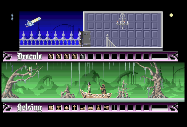 Brides of Dracula (Amiga) screenshot: Flying chainsaw / Charon's boat