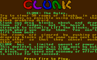 Clunk (Atari ST) screenshot: Part of the instructions