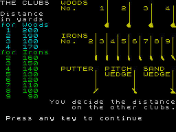 Handicap Golf (ZX Spectrum) screenshot: Club selection