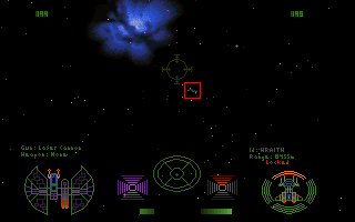 Wing Commander: Armada (DOS) screenshot: The cockpit can be turned off for higher visibility.