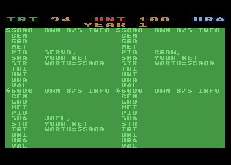 Computer Stocks & Bonds (Atari 8-bit) screenshot: The gameplay screen