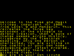 Time and Magik: The Trilogy (ZX Spectrum) screenshot: The beginning of part 1 (48k)