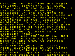 Time and Magik: The Trilogy (ZX Spectrum) screenshot: The beginning of part 1 (128k)