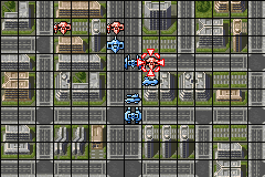 Zone of the Enders: The Fist of Mars (Game Boy Advance) screenshot: Battle in a city
