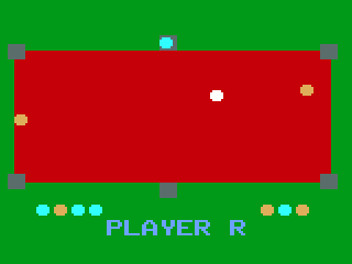Pocket Billiards! (Odyssey 2) screenshot: Player R sinks another one.