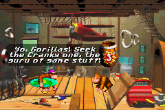 Donkey Kong Country (Game Boy Advance) screenshot: Visit Funky and try your mini-game or fly to the completed levels. Take a height!