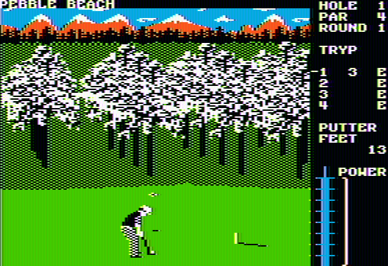 Famous Courses of the World: Vol. II (Apple II) screenshot: Close to the hole, using the putter