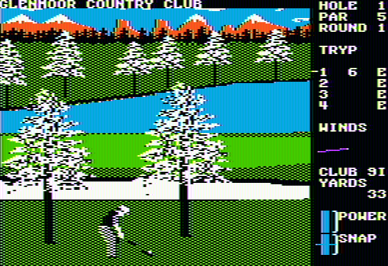Famous Courses of the World: Vol. II (Apple II) screenshot: Relatively close to the hole, but I'm already over par