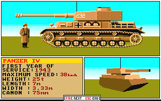 Sherman M4 (Amiga) screenshot: Panzer IV specification
