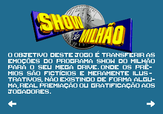 Show do Milhão (Genesis) screenshot: The game rules.
