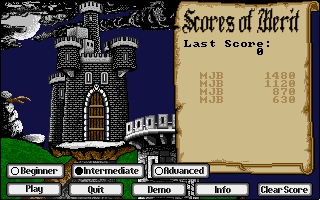 Dark Castle (Amiga) screenshot: Start menu and highscore