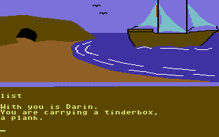 Empire of Karn (Commodore 64) screenshot: "list" lists your objects and companions
