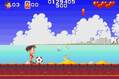 Soccer Kid (Game Boy Advance) screenshot: A nice beach background