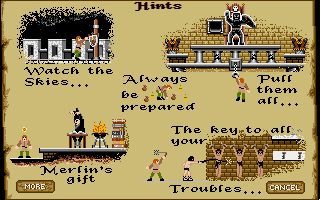 Dark Castle (Amiga) screenshot: Hints