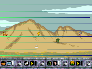 Bunion Canyon (Atari ST) screenshot: Jumping through the holes and avoiding the super-powers of the others... And the hammer of course