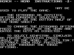 Beach-Head (ZX Spectrum) screenshot: Menu options explained