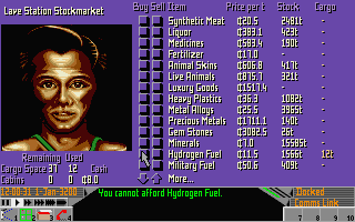 Frontier: Elite II (Atari ST) screenshot: Stockmarket