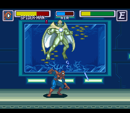 Marvel Super Heroes in War of the Gems (SNES) screenshot: Underwater boss fight