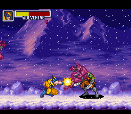 Marvel Super Heroes in War of the Gems (SNES) screenshot: Wolverine with the claw-rush