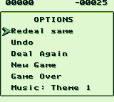 Solitaire FunPak (Game Boy) screenshot: This options menu appears when you press pause.